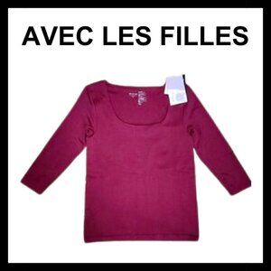 NWT AVEC LES FILLES Burgundy scoop neck 3/4 sleeve top